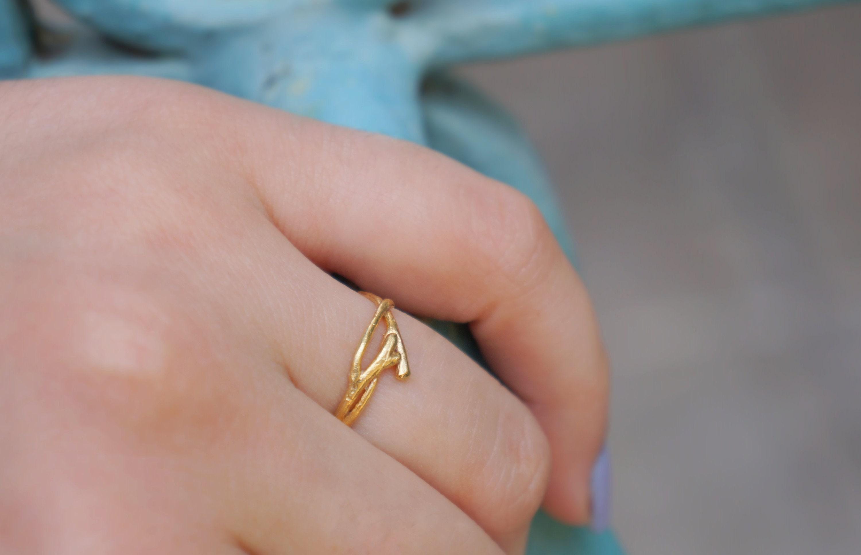 Real Jasmine Gold Ring, Handmade Minimalist Jewelry, Organic Forest Band, Nature's Gift for Fortune & Purity, Sterling Silver 925-2