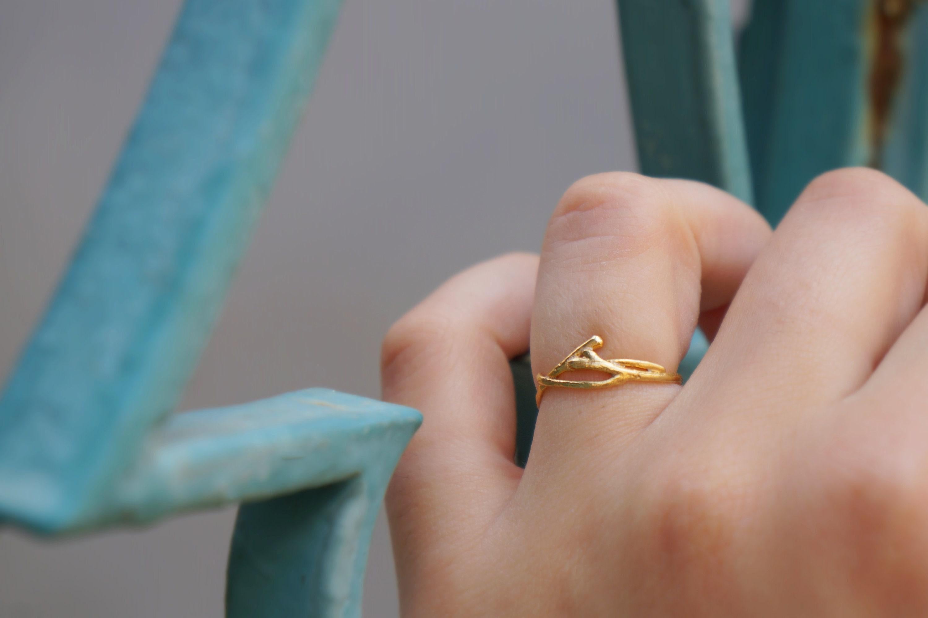 Real Jasmine Gold Ring, Handmade Minimalist Jewelry, Organic Forest Band, Nature's Gift for Fortune & Purity, Sterling Silver 925-3