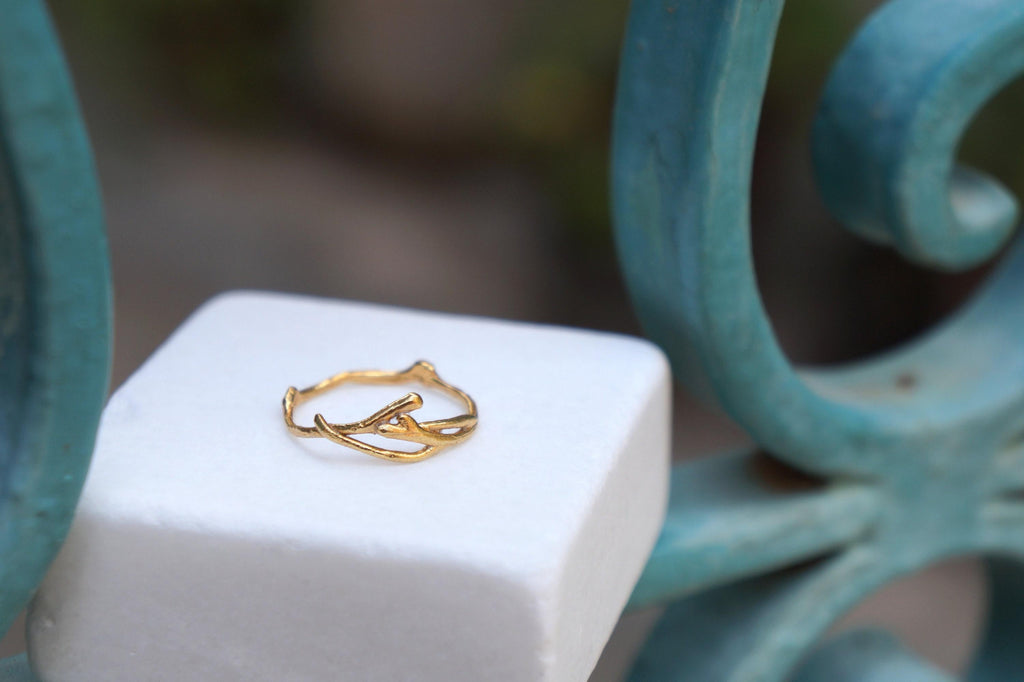Real Jasmine Gold Ring, Handmade Minimalist Jewelry, Organic Forest Band, Nature's Gift for Fortune & Purity, Sterling Silver 925-4