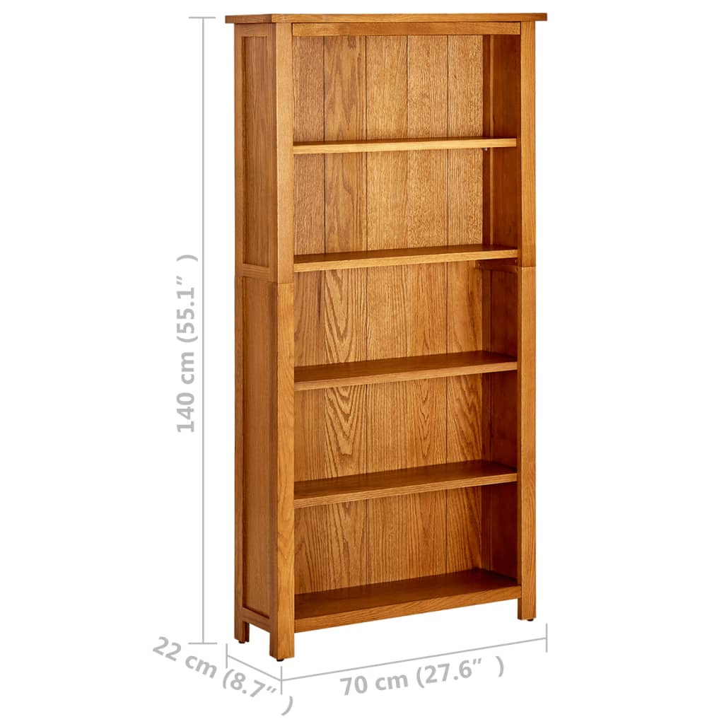 NNEVL 5-Tier Bookcase 70x22x140 cm Solid Oak Wood-1