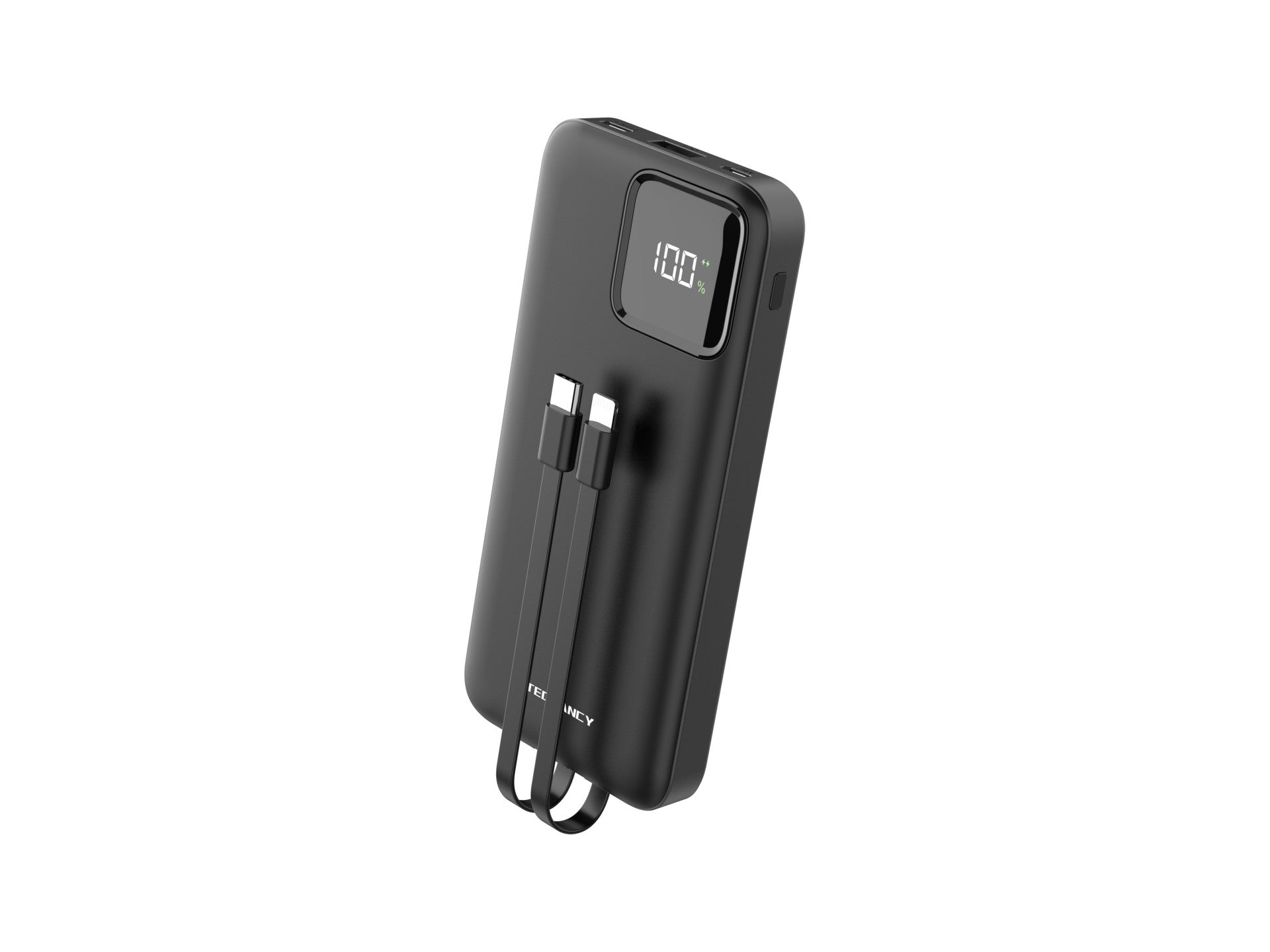 Techancy Mobile Power 10000mah 2.4a Charging TF2783, Cabo De Carregamento 2 Em 1 Usb C+Ip, Ecrã Digital De Energia, Preto