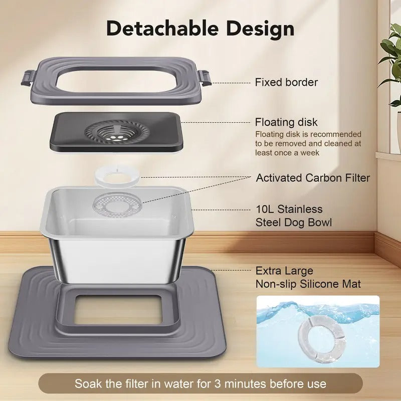 NNETM Dog Stainless Steel Water Bowl with Mat-2