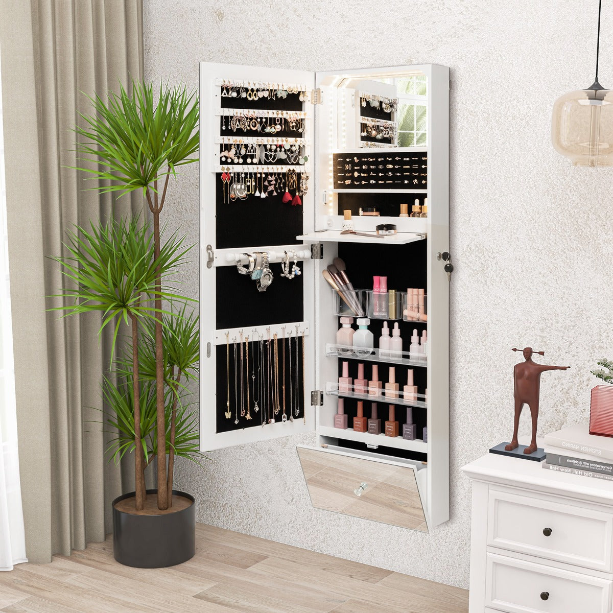 NNECW 120 CM LED Jewelry Mirror Cabinet with Full-Length Frameless Mirror-0