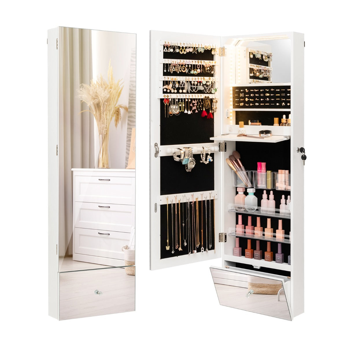 NNECW 120 CM LED Jewelry Mirror Cabinet with Full-Length Frameless Mirror-1