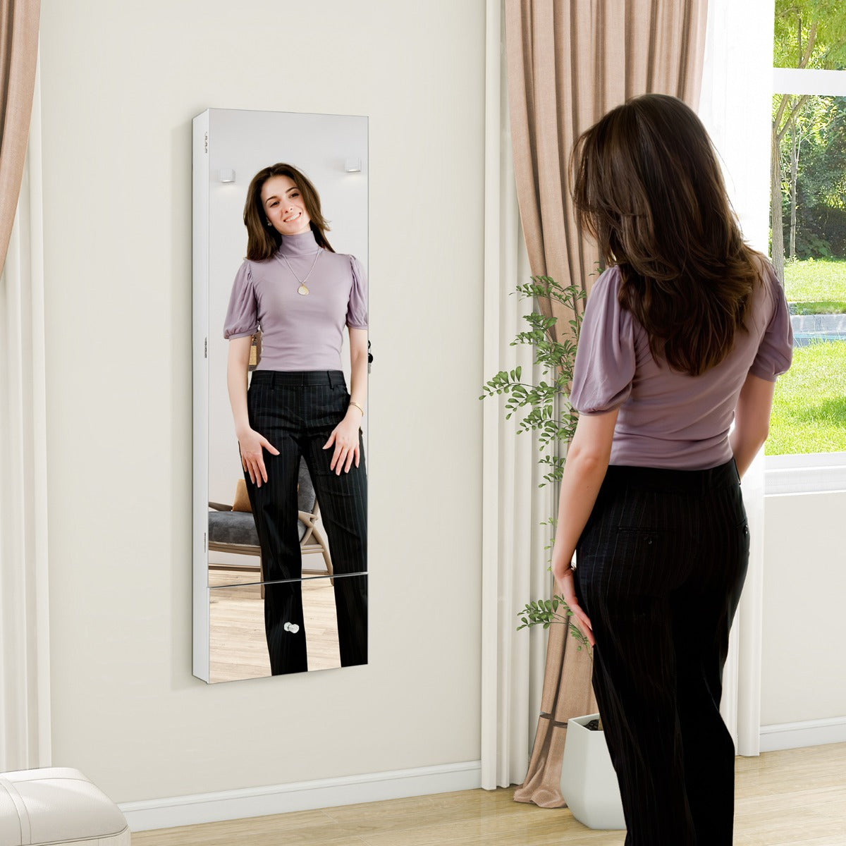 NNECW 120 CM LED Jewelry Mirror Cabinet with Full-Length Frameless Mirror-4