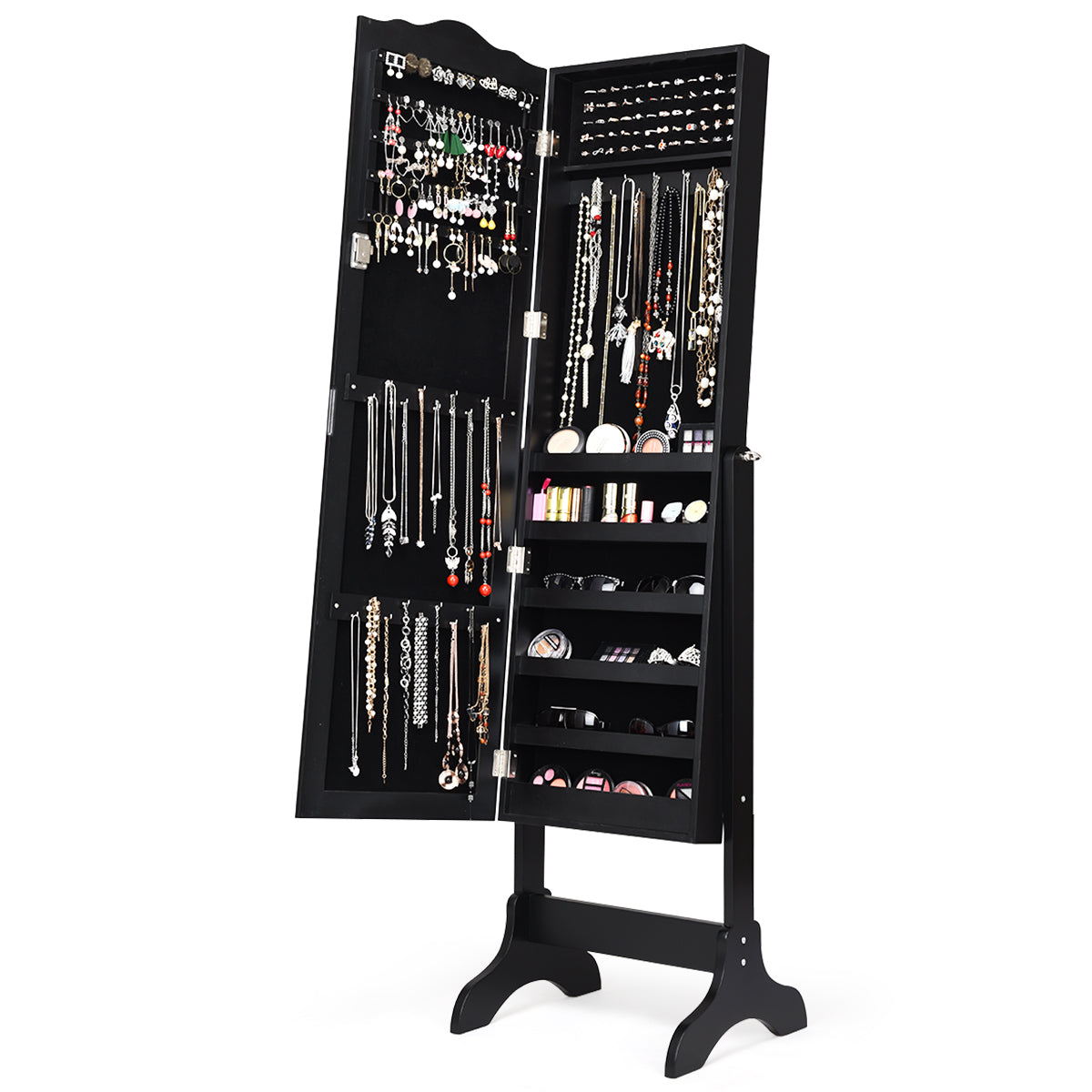 NNECW Full-length Lockable Jewelry Storage Armoire with 4 Tilting Angles-Black-1