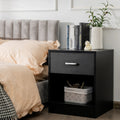 NNECW 2-tier Wooden Bedside Table with Storage Drawer and Cabinet for Bedroom/Living Room/Office-Black-2 pieces-0