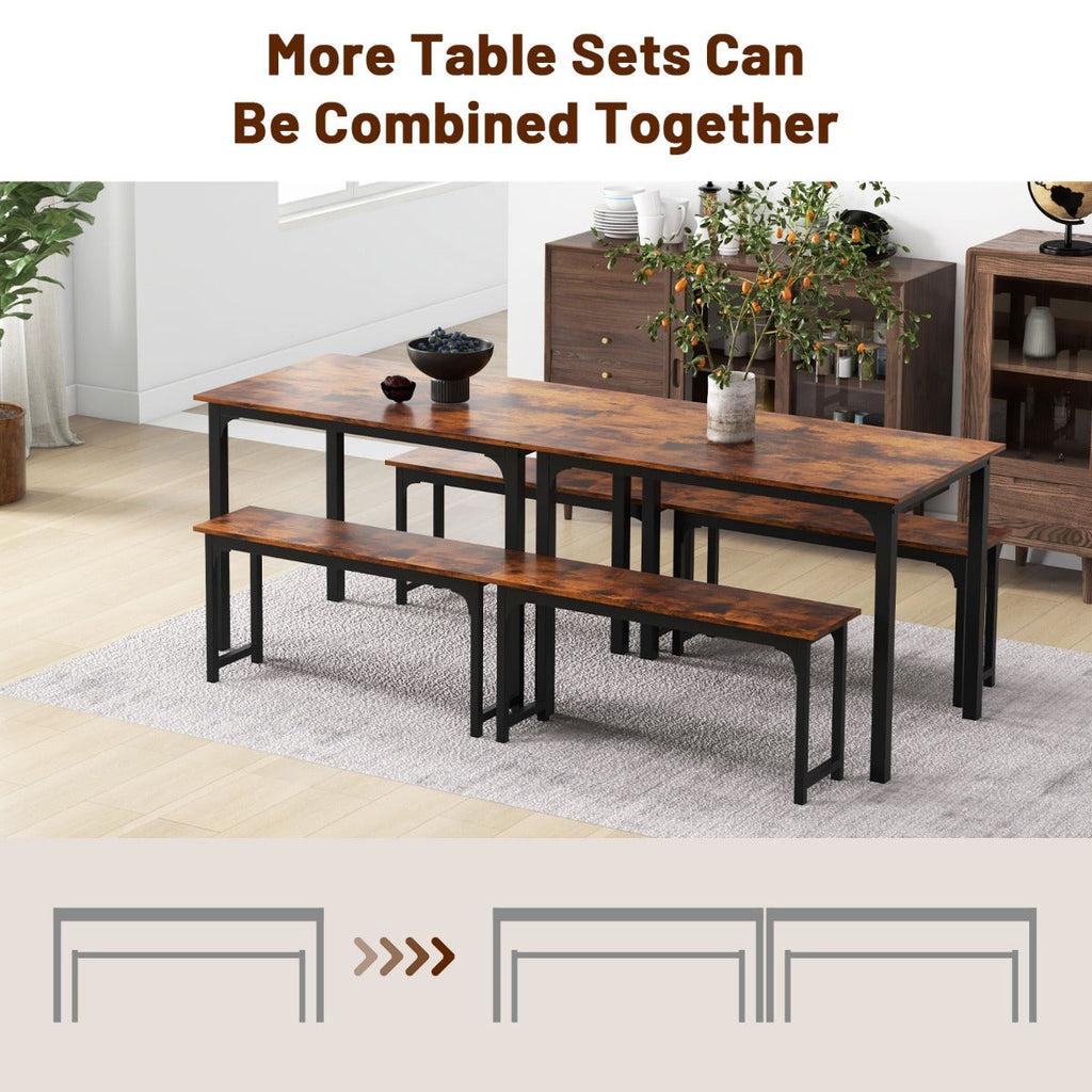 NNECW Space-saving Dining Table Set for 4 with 2 Benches for Kitchen-Brown-2