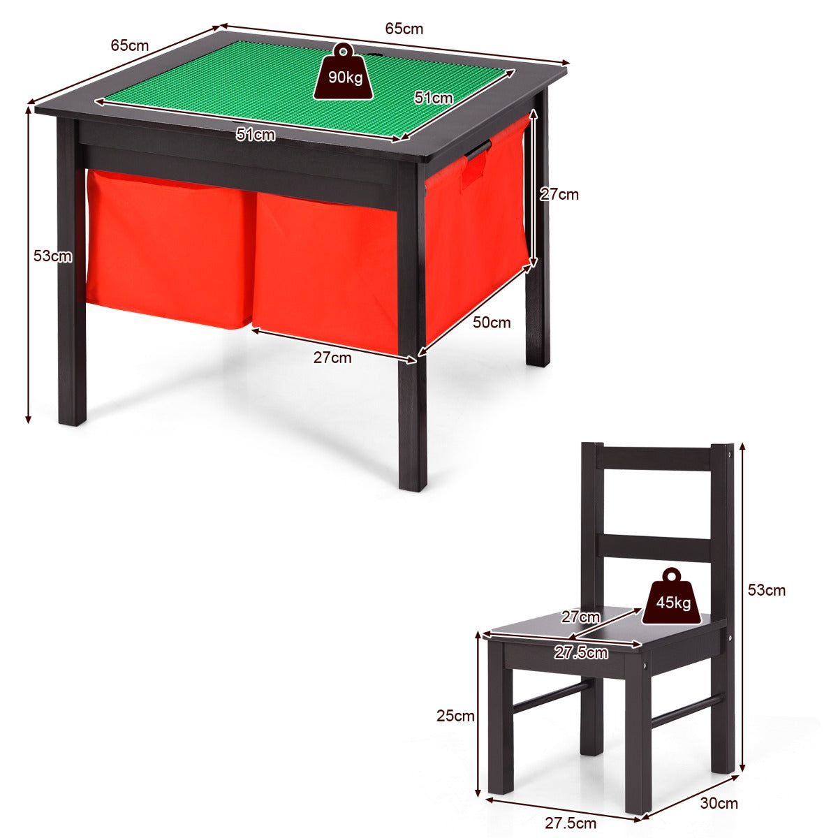 NNECW 2-in-1 Kids Activity Table and Chair Set with Storage-Coffee-3