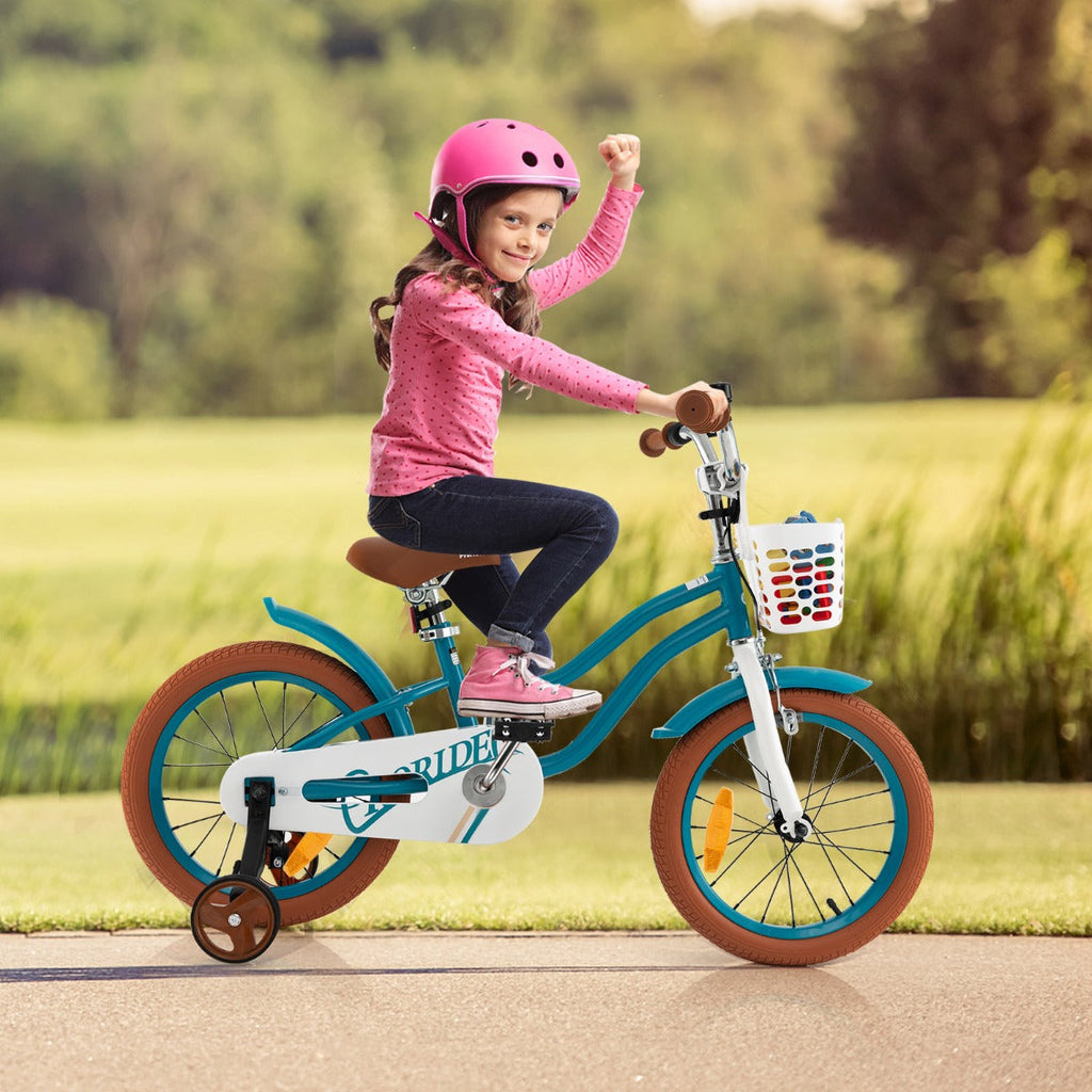 NNECW Kids Bike Adjustable with Handbrake and Basket for 4-7 Years Old-Turquoise-16 inches-0
