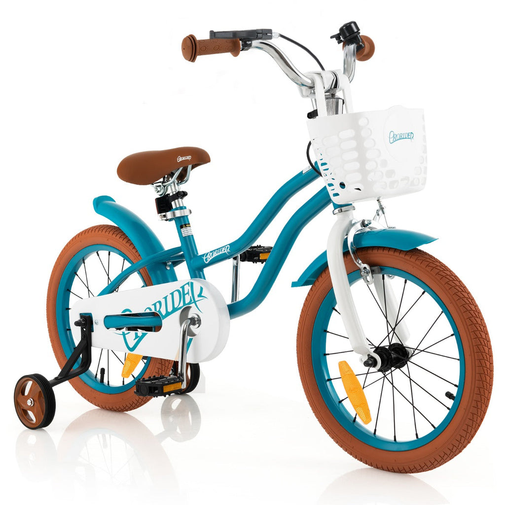 NNECW Kids Bike Adjustable with Handbrake and Basket for 4-7 Years Old-Turquoise-16 inches-1