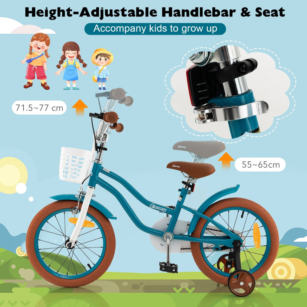 NNECW Kids Bike Adjustable with Handbrake and Basket for 4-7 Years Old-Turquoise-16 inches-3