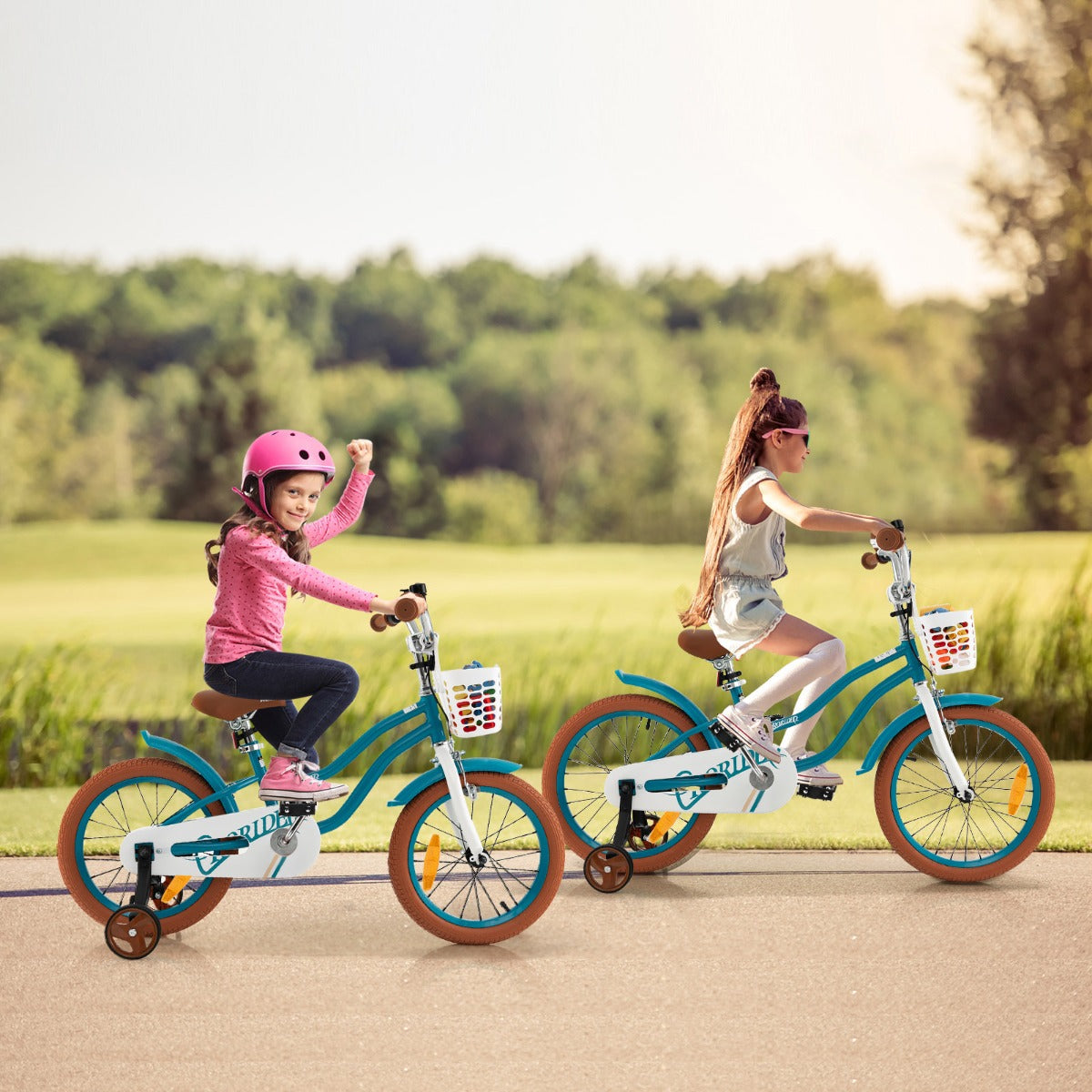 NNECW Kids Bike Adjustable with Handbrake and Basket for 4-7 Years Old-Turquoise-16 inches-4