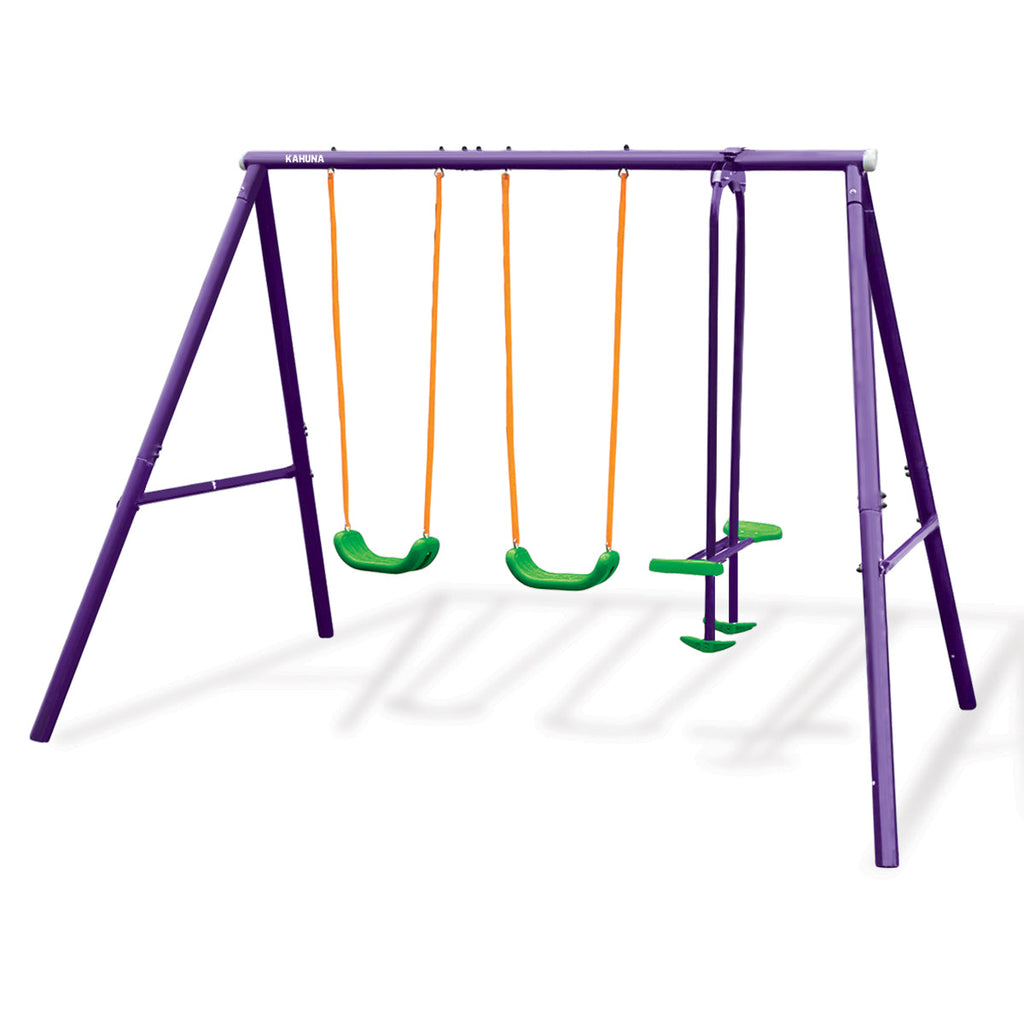 NNEDPE Kahuna Kids 4-Seater Swing Set Purple Green-1