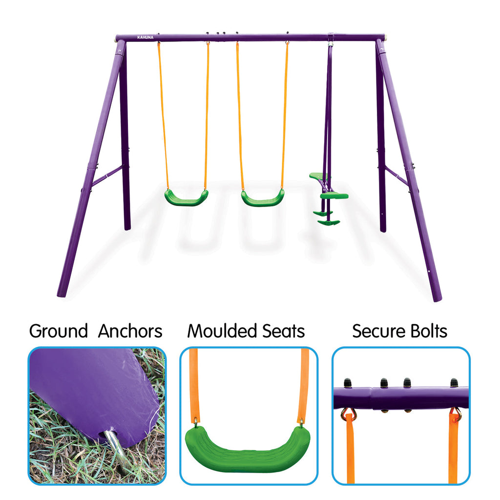 NNEDPE Kahuna Kids 4-Seater Swing Set Purple Green-4