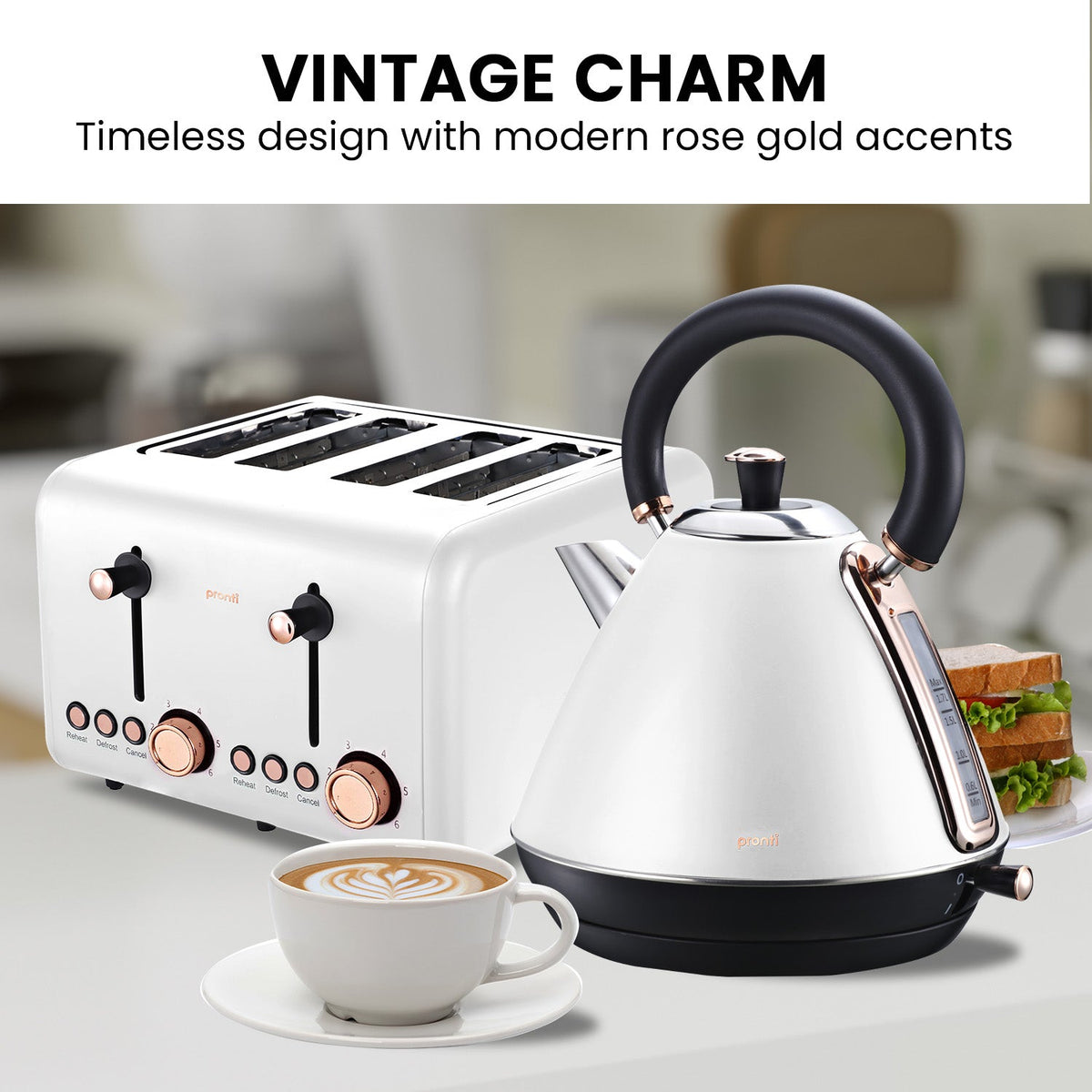 NNEDPE Rose Trim Collection Toaster & Kettle Bundle - White-4