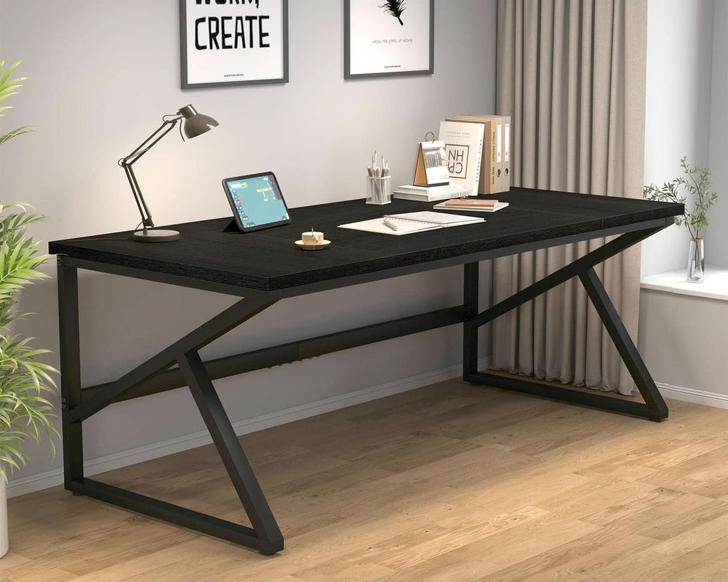 Large Black Desk for Two Monitors and Workstations-2
