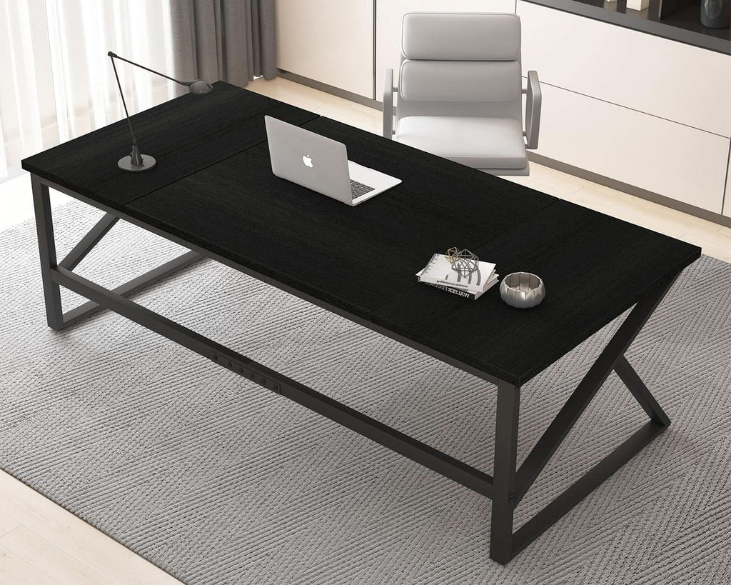 Large Black Desk for Two Monitors and Workstations-0