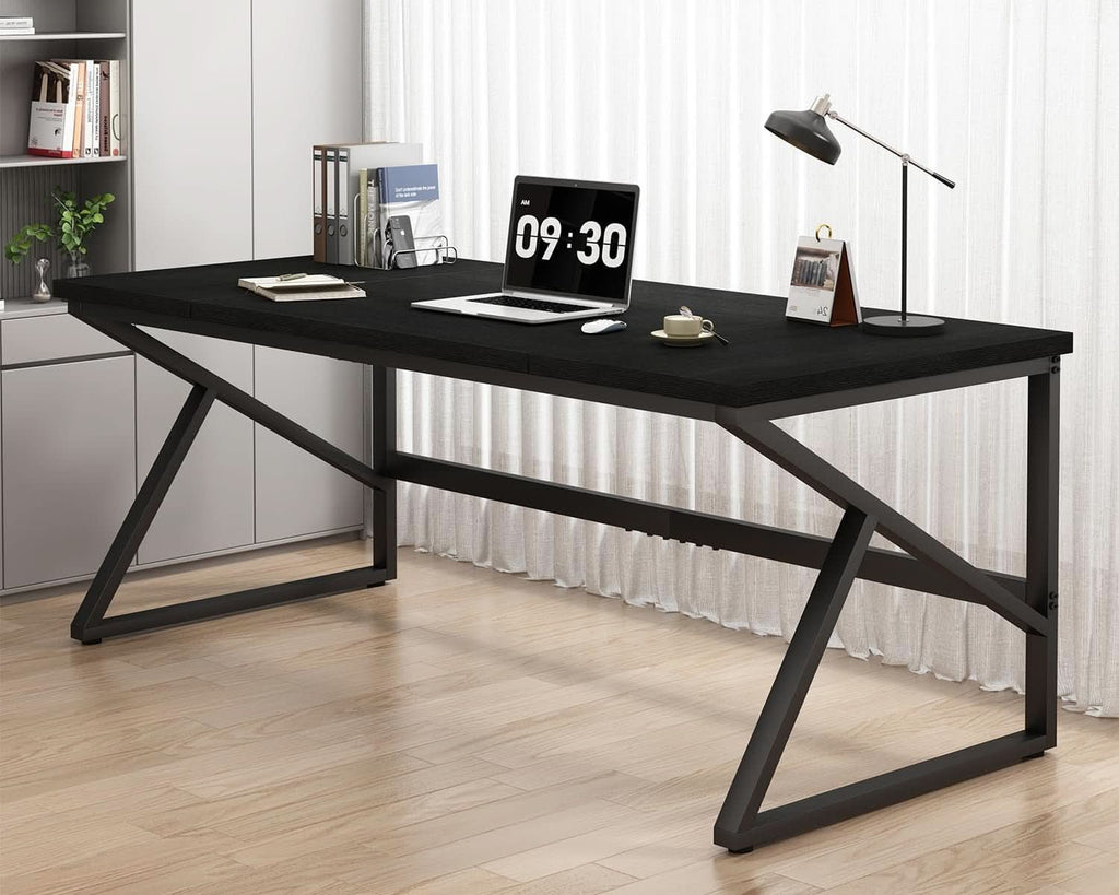 Large Black Desk for Two Monitors and Workstations-3