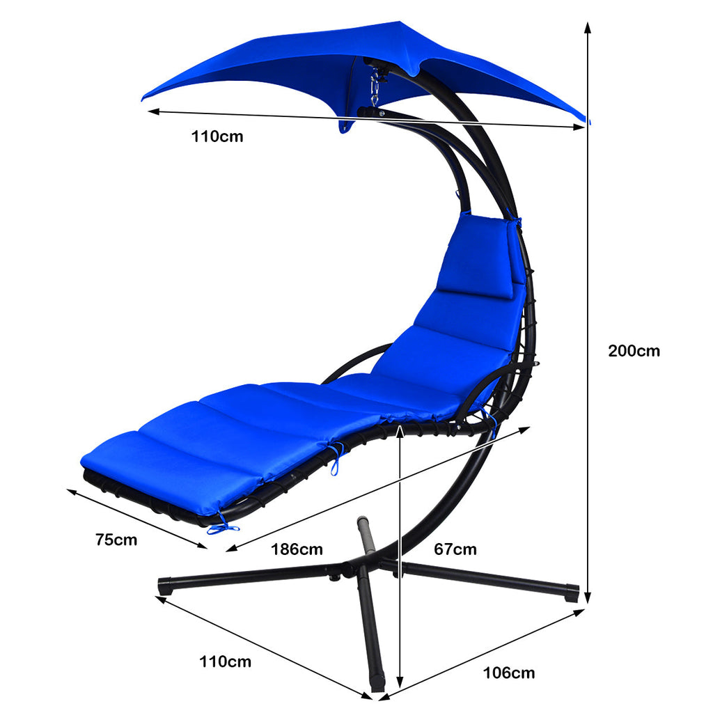 NNECW Hanging Lounger Chair with Canopy &amp; Cushion Built-in Pillow-Navy-3