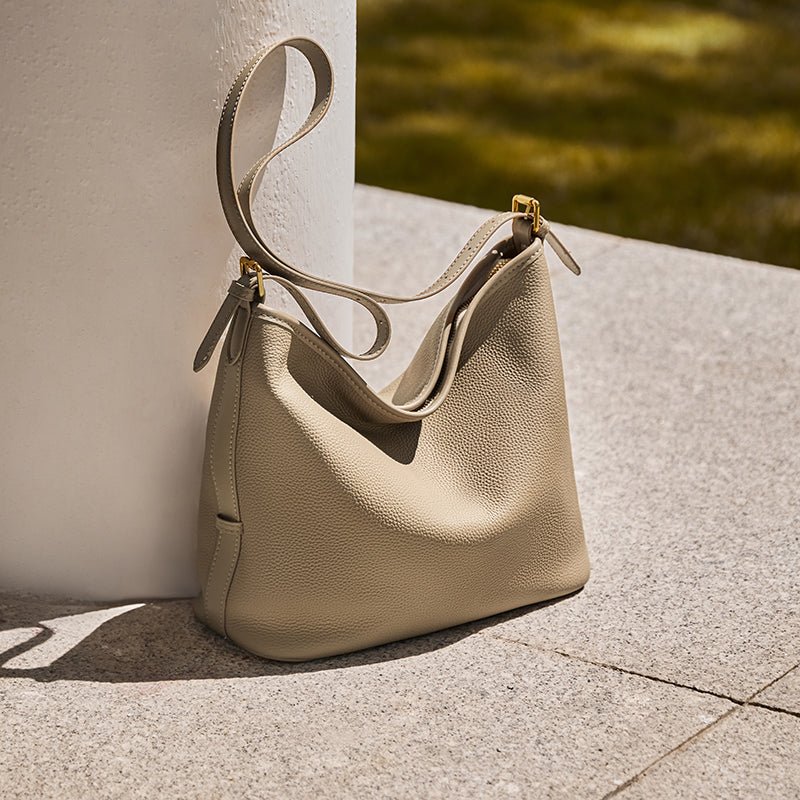 Pebbled Leather Slouchy Shoulder Tote Bag