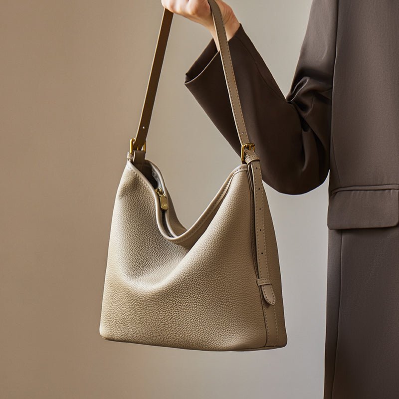 Pebbled Leather Slouchy Shoulder Tote Bag