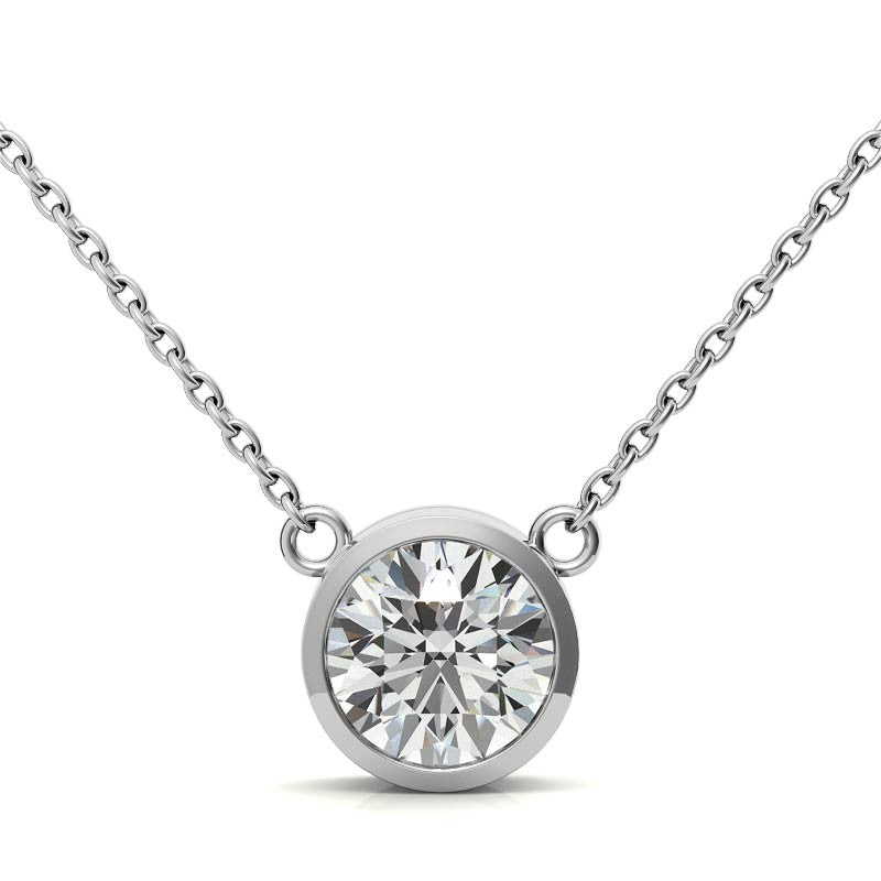 3.00 CTW AGI Certified Round Brilliant Lab Grown Diamond Bezel Pendant in 14K White or Yellow Gold-0