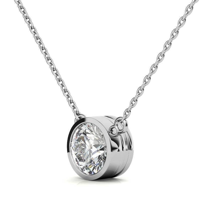 3.00 CTW AGI Certified Round Brilliant Lab Grown Diamond Bezel Pendant in 14K White or Yellow Gold-2