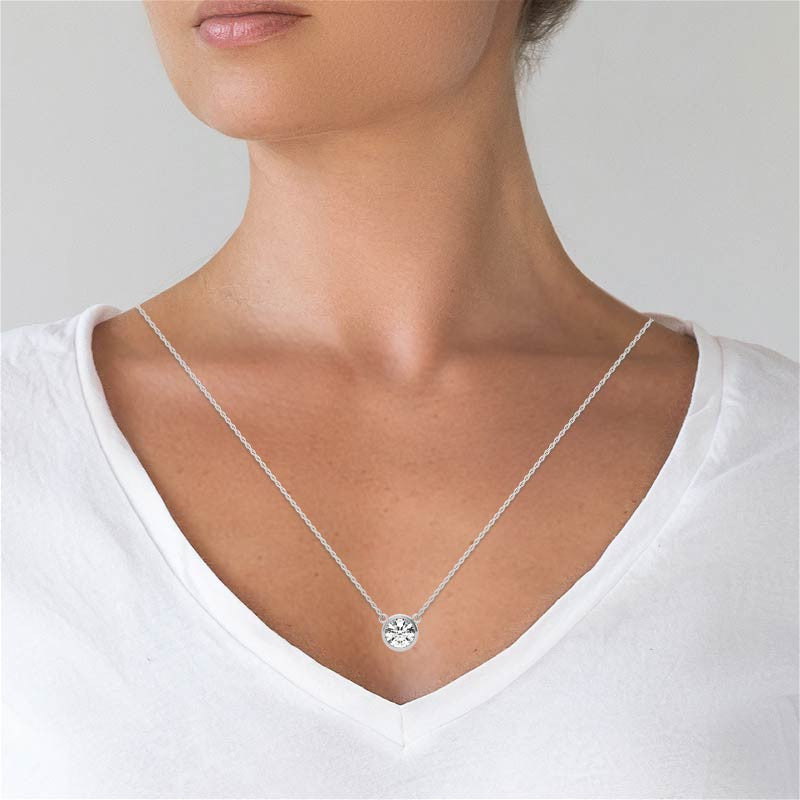 2.00 CTW AGI Certified Round Brilliant Lab Grown Diamond Bezel Pendant in 14K White or Yellow Gold-4