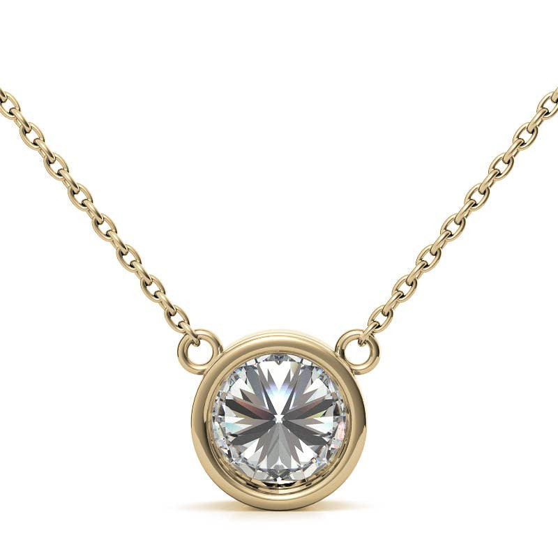 3.00 CTW AGI Certified Round Brilliant Lab Grown Diamond Bezel Pendant in 14K White or Yellow Gold-5