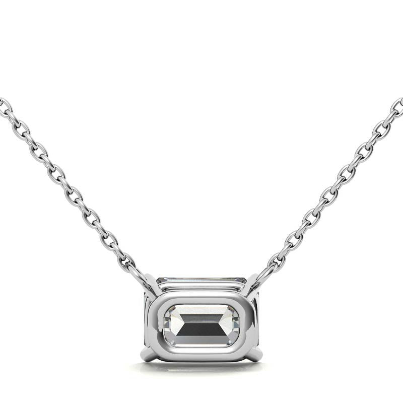 3.00 CTW AGI Certified Lab-Grown Emerald-Cut Diamond Solitaire Pendant in Choice Of 14K White or Yellow Gold-3