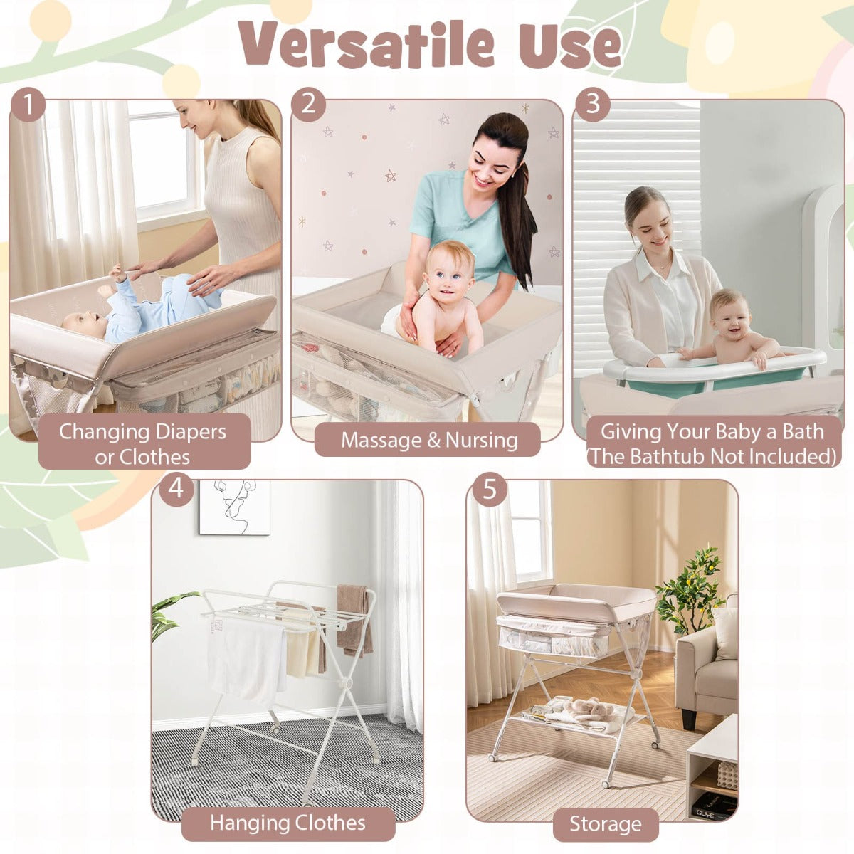 NNECW Portable Folding Baby Changing Table for Infant Newborn Nursery-Beige-2