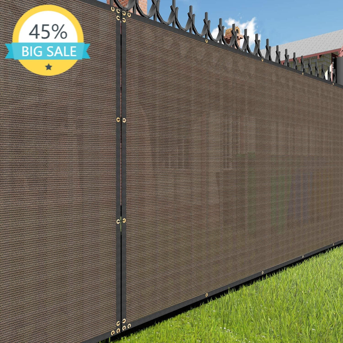 NNEOBA Brown Fence Privacy Screen, Commercial Outdoor Backyard Shade Windscreen Mesh Fabric 90% Blockage 150GSM-1