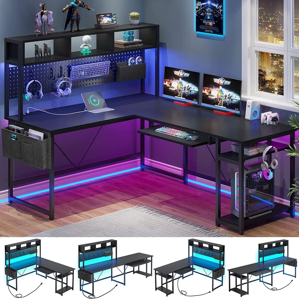 Reversible L Shaped Gaming Desk With Power Outlet-0