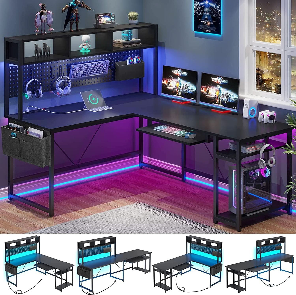 Reversible L Shaped Gaming Desk With Power Outlet-0