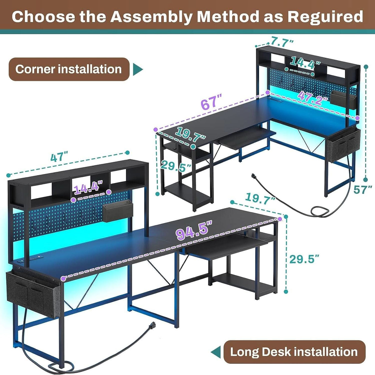 Reversible L Shaped Gaming Desk With Power Outlet-2