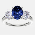 2.00 CTW Lab Created Oval Blue Sapphire & Diamond 3-Stone Engagement Ring in 14kt Gold-0