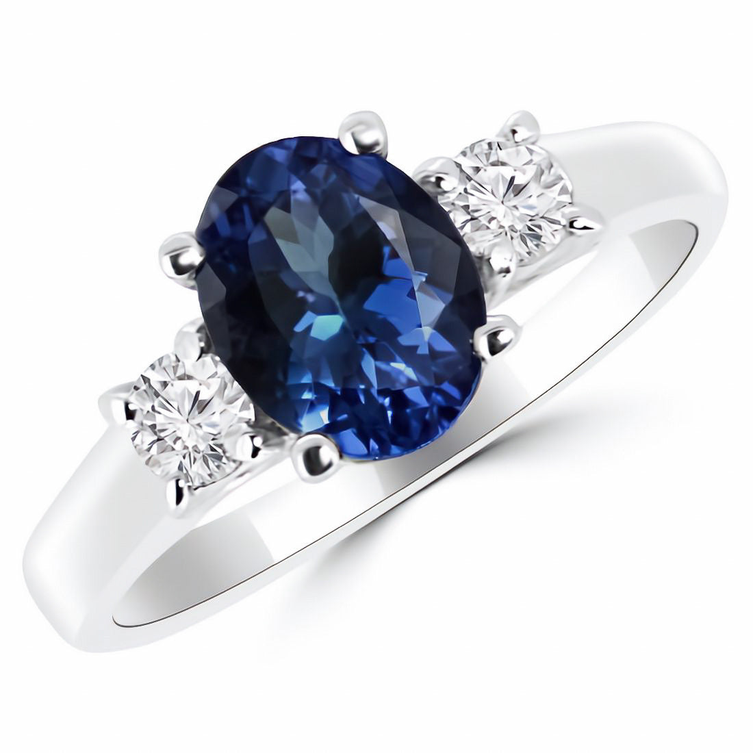 2.00 CTW Lab Created Oval Blue Sapphire & Diamond 3-Stone Engagement Ring in 14kt Gold-1