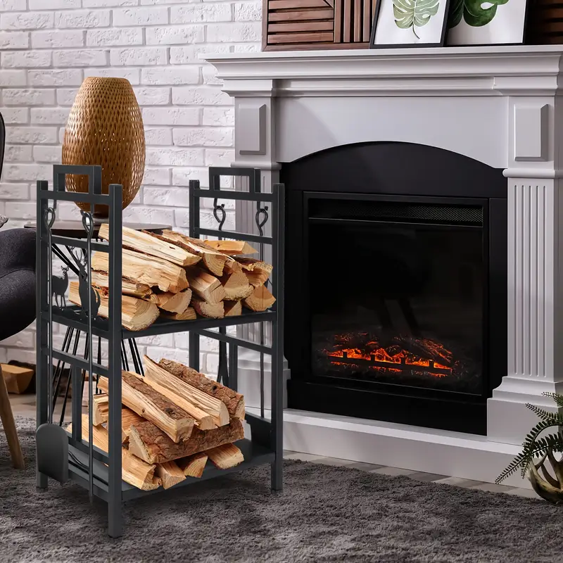 NNETM 2-Tier Firewood Rack with Hooks-3