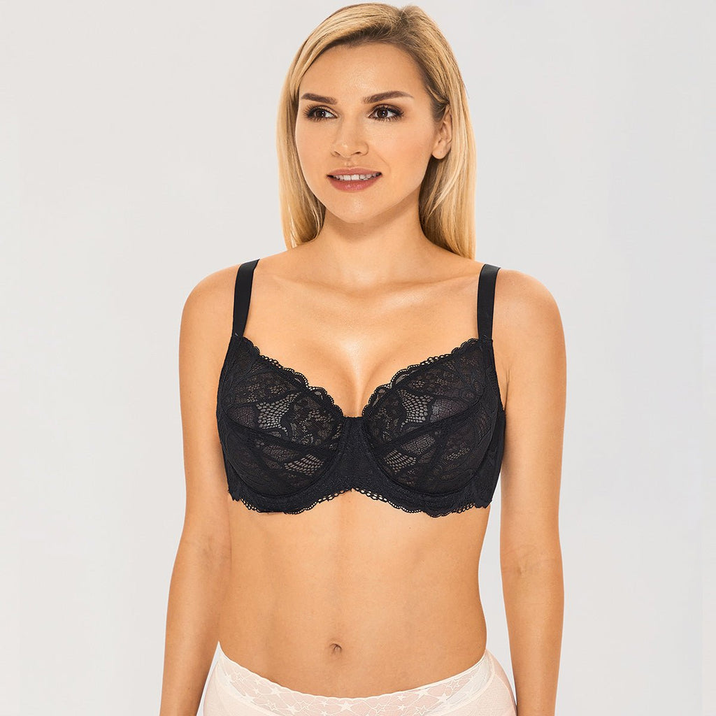 Sheer Lace Full Coverage Minimizer Underwire Bra-2