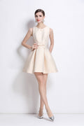 Sleeveless Bow Belt Ivory White Pleated Dress-0