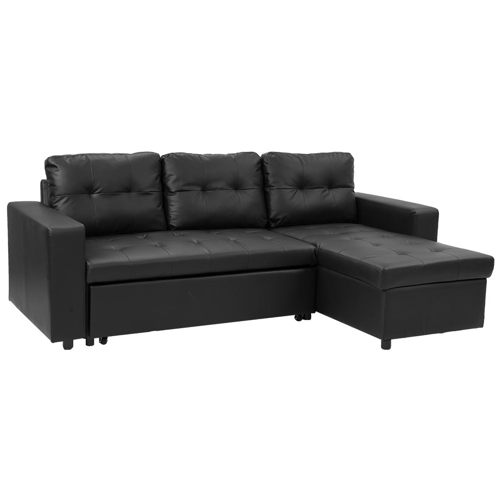NNEDPE Sarantino Corner Sofa Bed Storage Chaise Couch Faux Leather Black-0