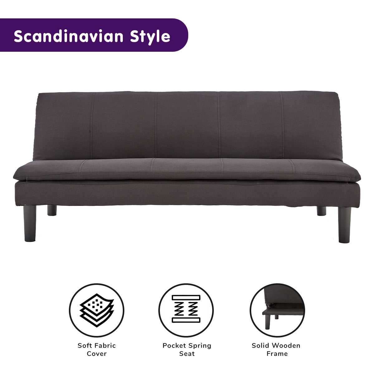 NNEDPE Sarantino 3 Seater Modular Faux Linen Fabric Sofa Bed Couch - Black-1