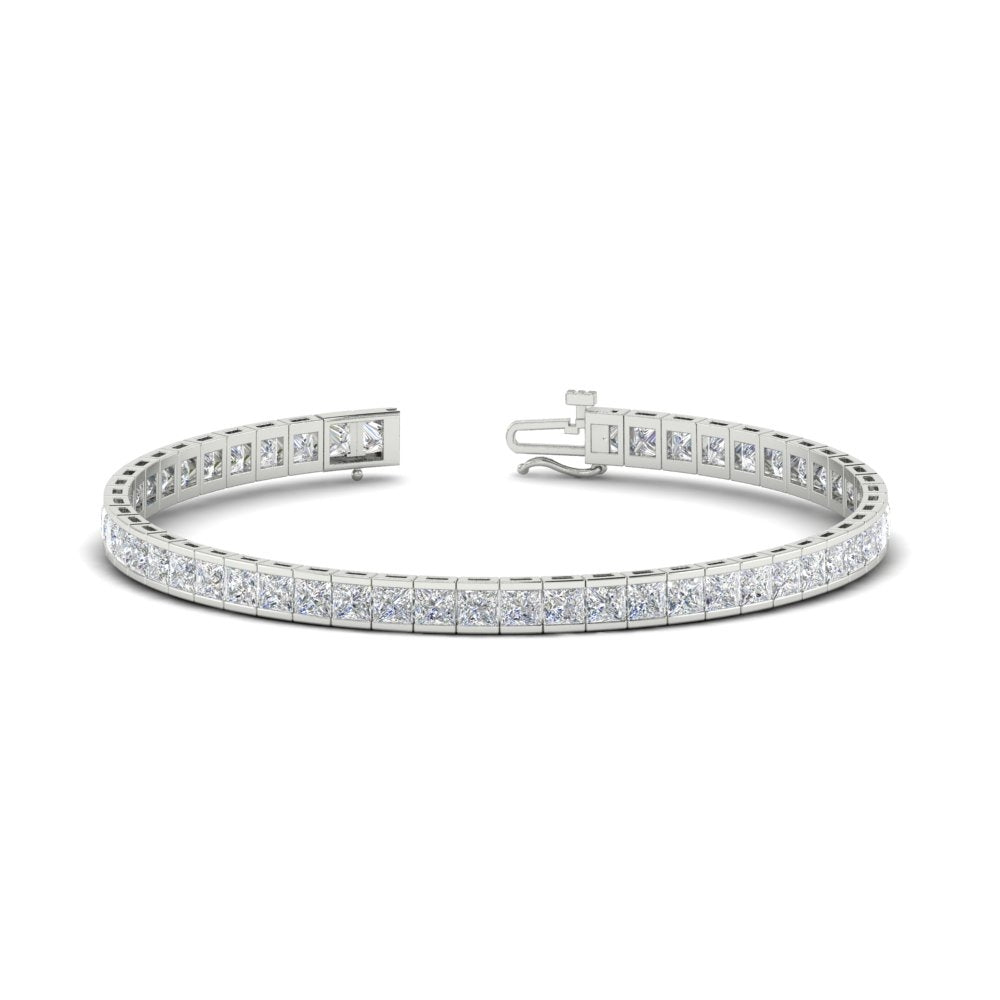 6.00 CTW Created Moissanite Princess Cut Half Bezel Tennis Bracelet in 14K Gold Over Sterling-0