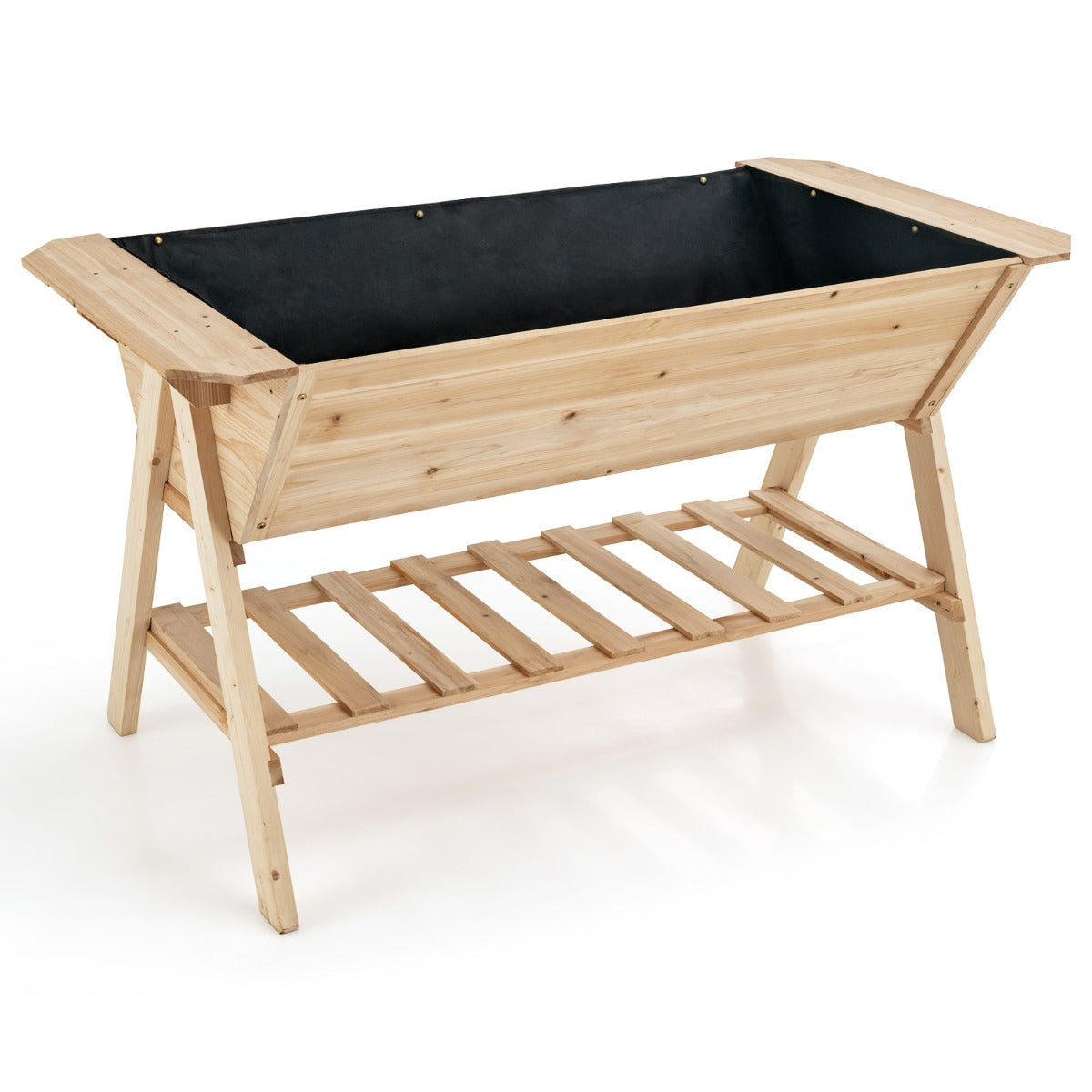 NNECW 2 Tiers Raised Garden Bed with Storage Shelf & Black Liner-1
