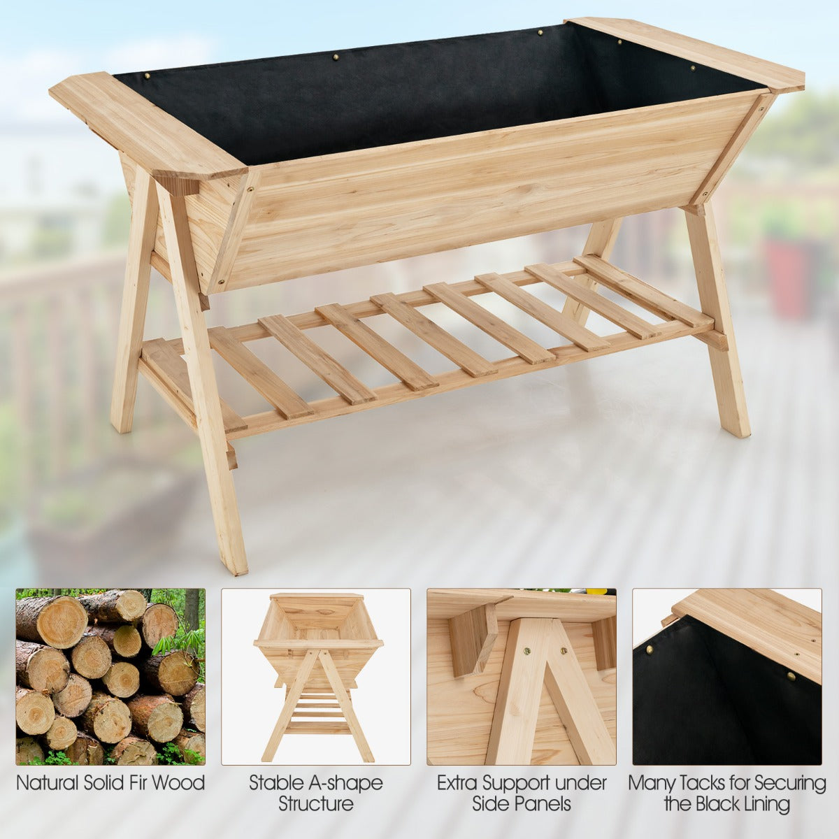 NNECW 2 Tiers Raised Garden Bed with Storage Shelf & Black Liner-4