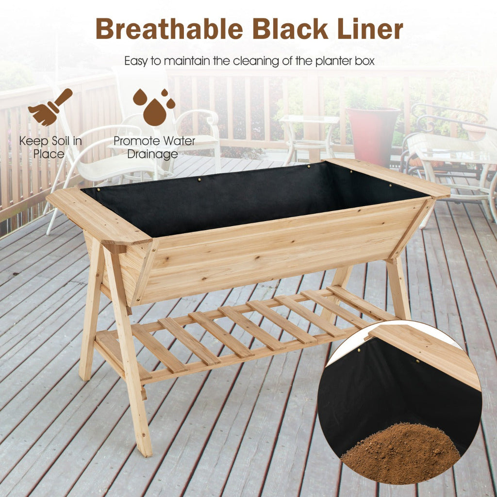 NNECW 2 Tiers Raised Garden Bed with Storage Shelf & Black Liner-2