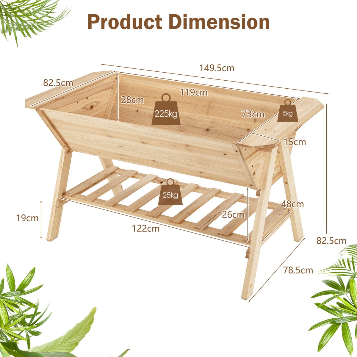 NNECW 2 Tiers Raised Garden Bed with Storage Shelf & Black Liner-3