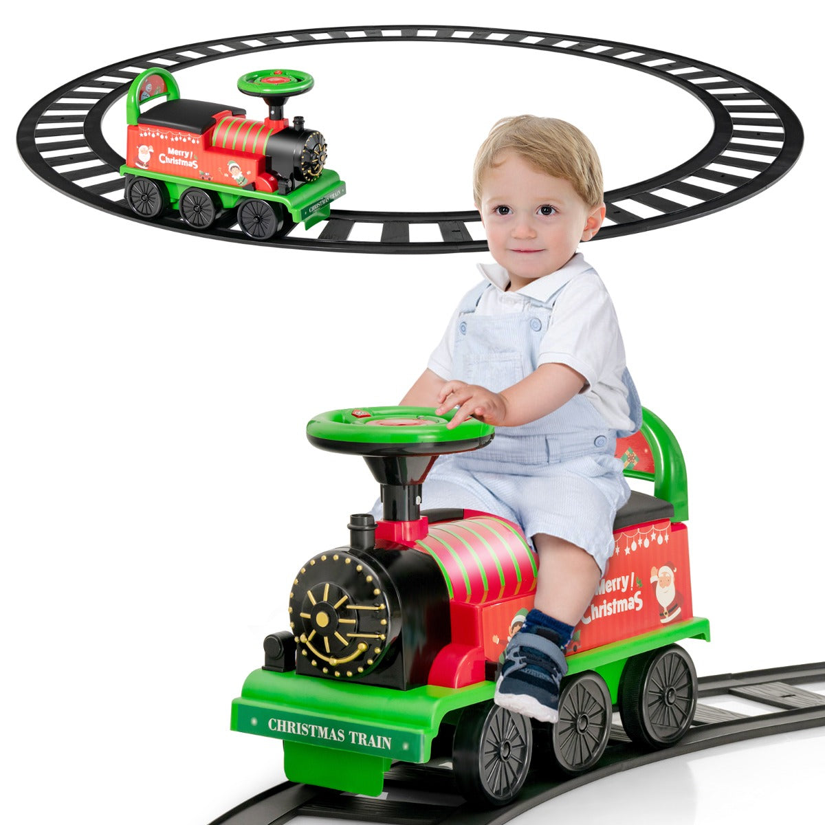 NNECW 6V Electric Kids Ride On Train Toy with Track &amp;amp; 6 Wheels-Green-1
