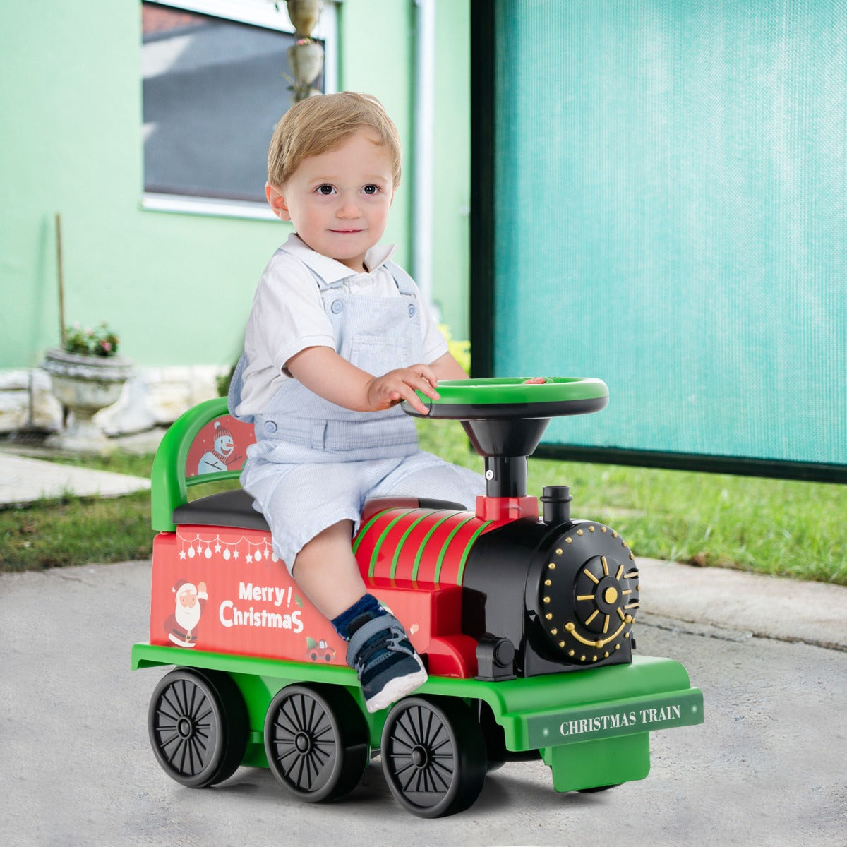 NNECW 6V Electric Kids Ride On Train Toy with Track &amp;amp; 6 Wheels-Green-0